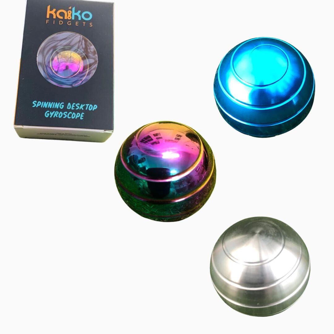 Spinning Desktop Fidget Gyroscope - Kaiko Fidget Toys JETTPROOF Calming Sensory Clothing Inspired by Jett Silver 