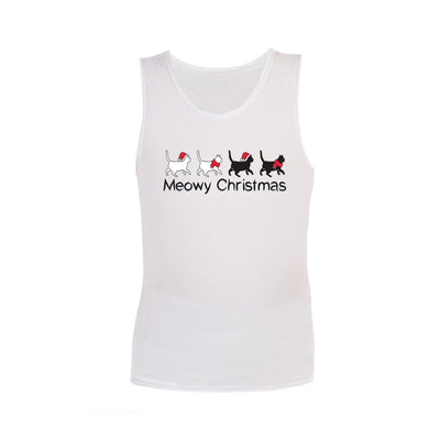 SALE - Sensory Singlet | Adult | Fun Print Singlets JettProof.com.au Size M | White | Meowy Christmas 